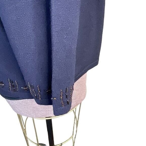Alfred Dunner Navy Blue Cardigan Sweater Amber Beading Petite Size PM - Picture 11 of 16